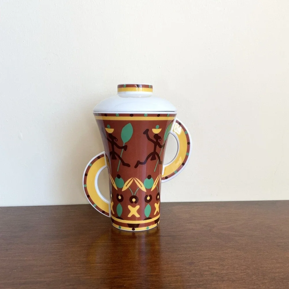 Kahla Germany Porcelain Coffee Tea‎ Mug Tall Cup with Lid Africa Theme Dancers